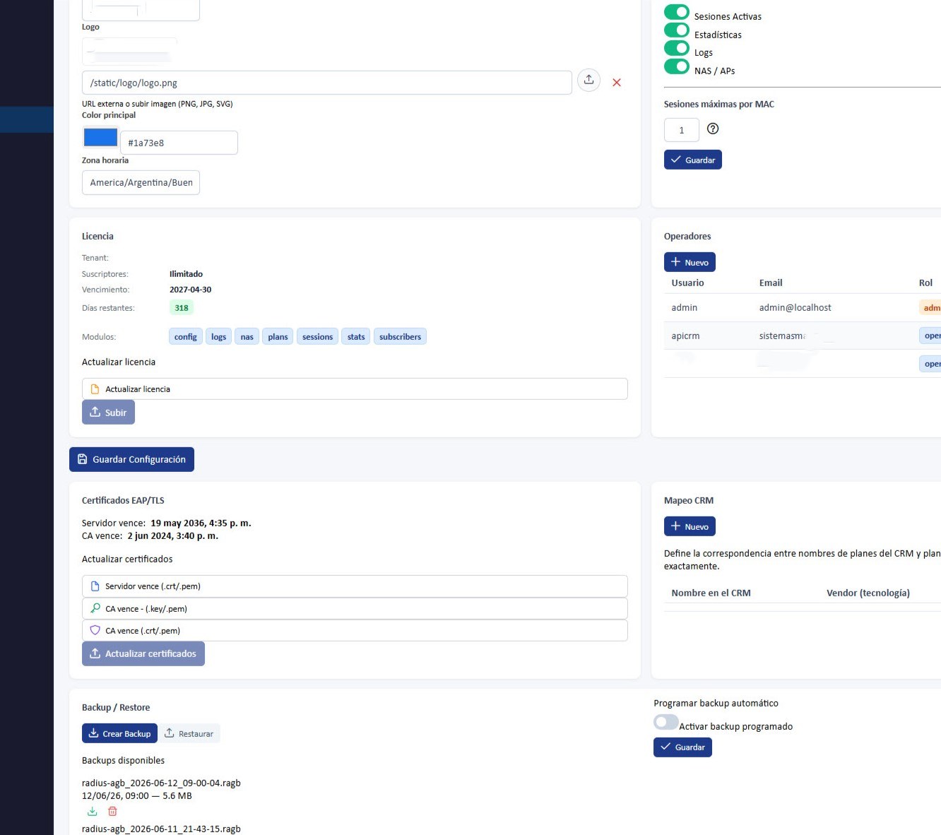 Configuración del sistema
